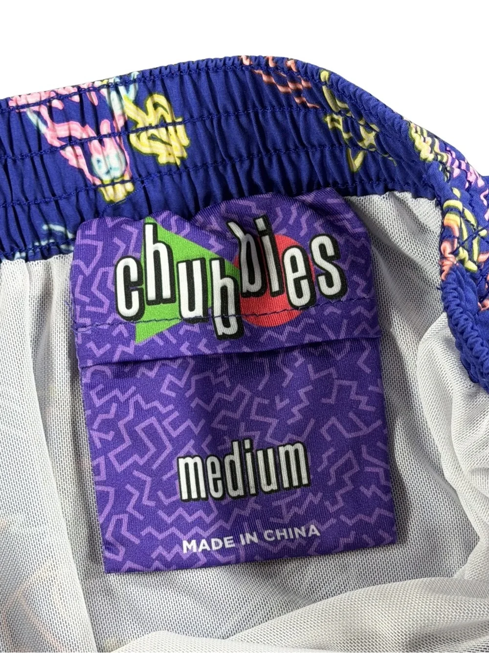 Men’s chubbies Blue Swim Shorts with Neon Yellow Accents Size M